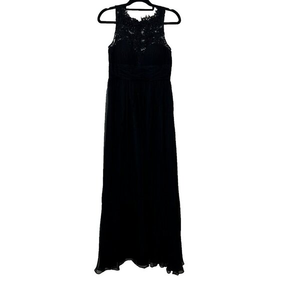 Aidan Mattox 100% Silk Long Black Maxi Dress Evening Gown Wedding Chiffon Beaded - Picture 3 of 15